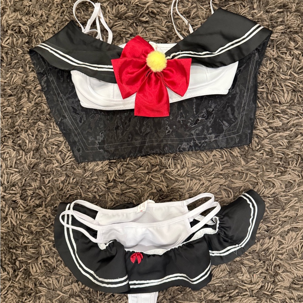 ROMWE Black and White Sailor Costume with Red Bow